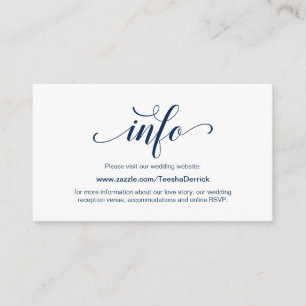 Tarjeta De Recepción Elegante Navy Blue, detalles de sitio web Boda