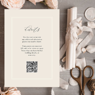 Tarjeta De Recepción Elegante Neutral Moderno Boda Detalles Código QR