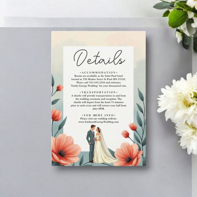 Tarjeta De Recepción Elegante Novia Romántica Y Boda Floral Groom (Subido por el creador)