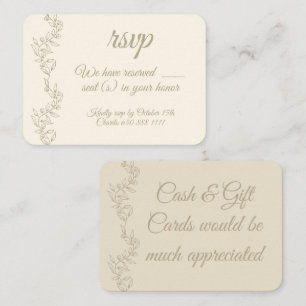 Tarjeta De Recepción Elegante número de asientos RSVP Regalos en efecti