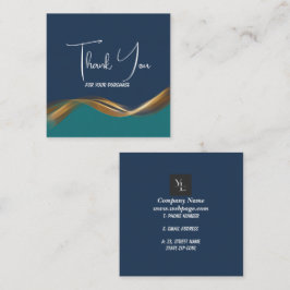 Tarjeta De Recepción Elegante Ola de Oro Azul y Logo Verde azulado Grac