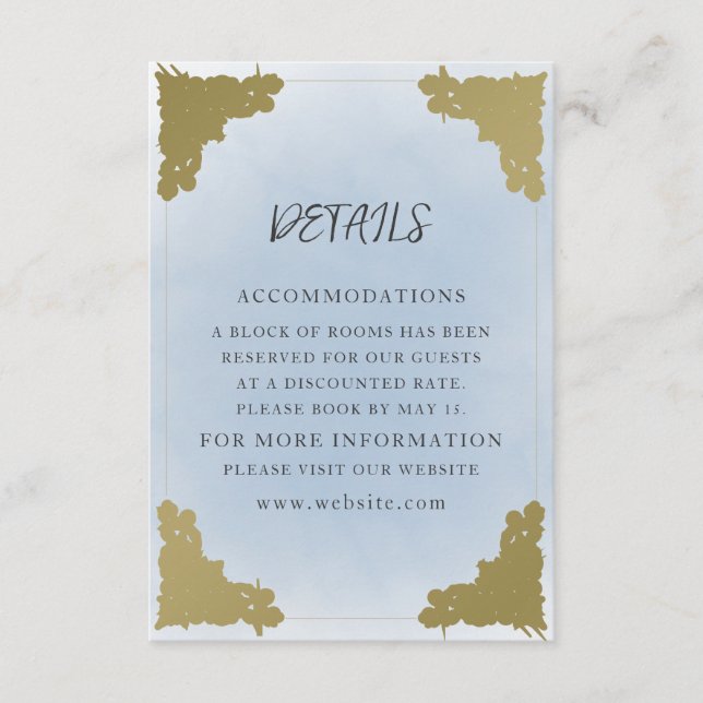 Tarjeta De Recepción Elegante oro azul turbio (Anverso)