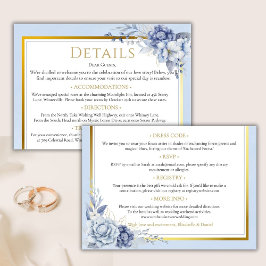 Tarjeta De Recepción Elegante oro azul turbio boda floral detalles