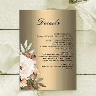 Tarjeta De Recepción Elegante oro con detalles del Boda Boho Wildflower