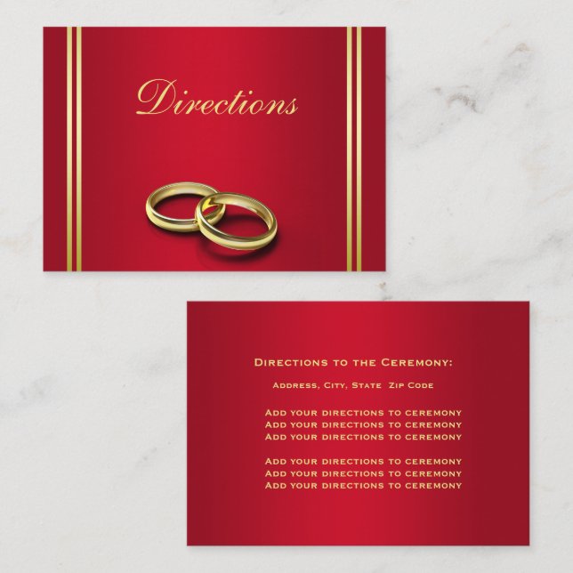 Tarjeta De Recepción Elegante oro y rojo, Boda de anillos Bodas (Anverso / Reverso)