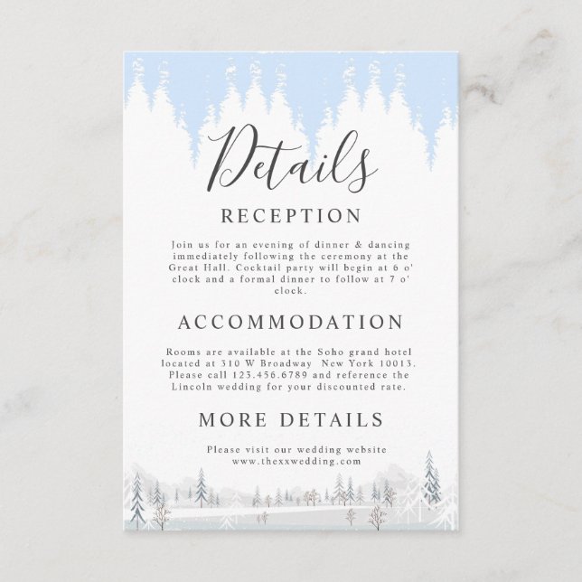 Tarjeta De Recepción Elegante País de las Maravillas de Invierno Copos  (Anverso)