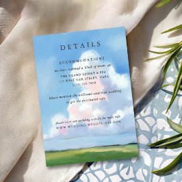 Tarjeta De Recepción Elegante Paisaje Pintado Cielo Azul Nubes Boda