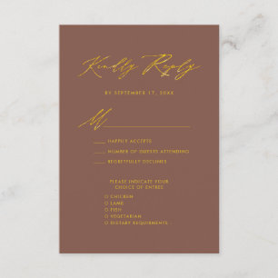 Tarjeta De Recepción Elegante Palabras de Oro Terracota Simple Wedding 