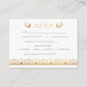Tarjeta De Recepción Elegante Patrón Oro Boda India RSVP