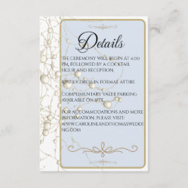 Tarjeta De Recepción Elegante Pearl Gold Script Boda Perlas románticas