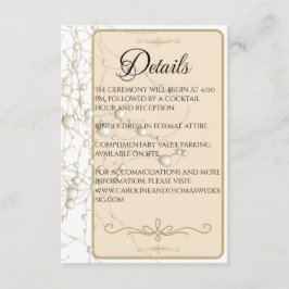 Tarjeta De Recepción Elegante Pearl Gold Script Boda Perlas románticas