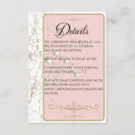 Tarjeta De Recepción Elegante Pearl Gold Script Boda Perlas románticas