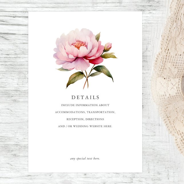 Tarjeta De Recepción Elegante Peony Magnolia Boda Floral Rosa (Subido por el creador)