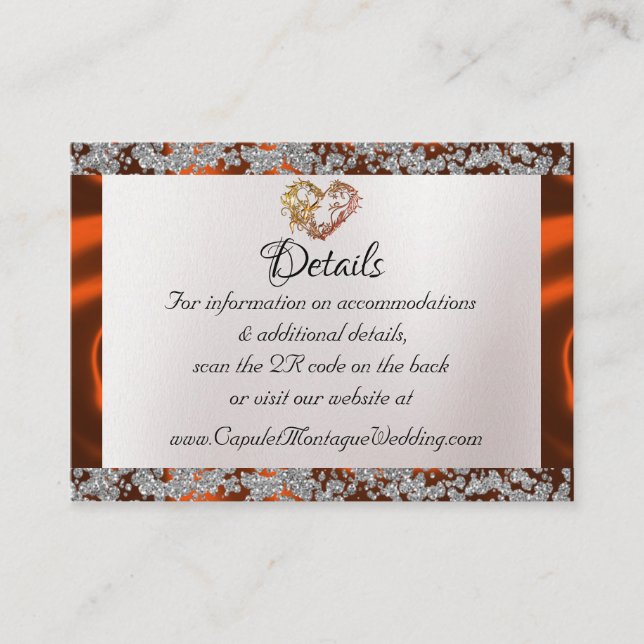Tarjeta De Recepción Elegante Perla, Cinta de Cobre y Código QR Sparkle (Anverso)