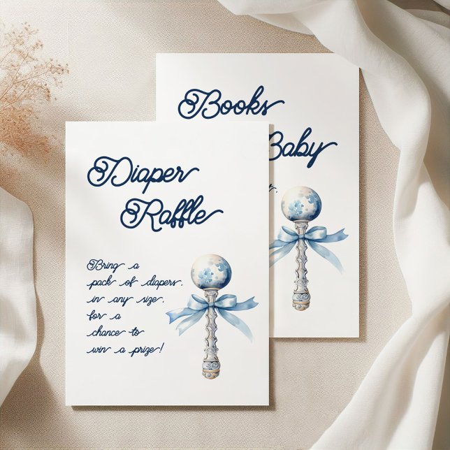 Tarjeta De Recepción Elegante Plata Blue Rattle Bow Baby Diaper Raffle (Subido por el creador)