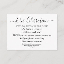 Tarjeta De Recepción Elegante Poema Simple de Boda Sin Regalos Dinero