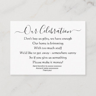 Tarjeta De Recepción Elegante Poema Simple de Boda Sin Regalos Dinero