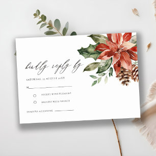 Tarjeta De Recepción Elegante Poinsettia Rojo Pine Cone Wedding RSVP