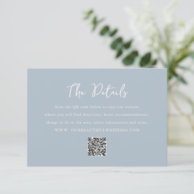Tarjeta De Recepción Elegante Polvo Azul Código QR Boda moderno (Anverso de pie)