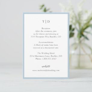 Tarjeta De Recepción Elegante Polvo Azul Monograma Moderno Boda