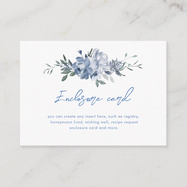 Tarjeta De Recepción Elegante Polvo Floral Azul Ducha Nupcial (Anverso)