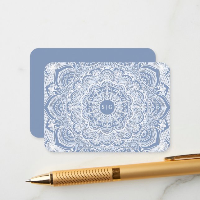 Tarjeta De Recepción Elegante polvoriento azul encaje mandala clásico (Anverso/Reverso In Situ)