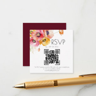 Tarjeta De Recepción Elegante Poppies Floral QR Boda de código RSVP