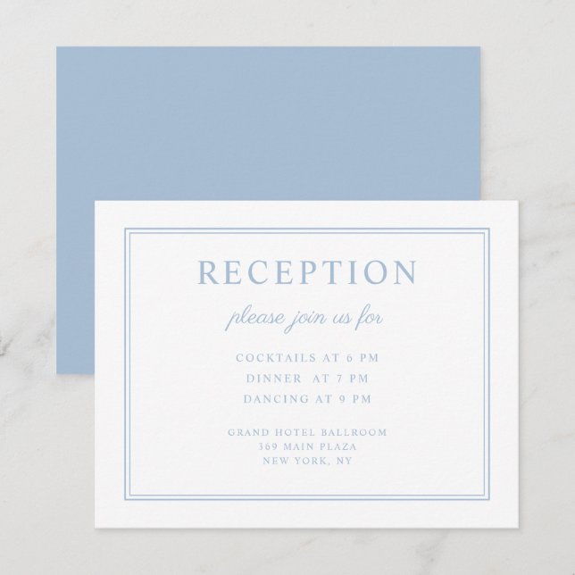 Tarjeta De Recepción Elegante Powder Blue Script Wedding (Anverso / Reverso)