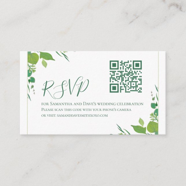 Tarjeta De Recepción Elegante presupuesto verde botánico código QR mode (Anverso)
