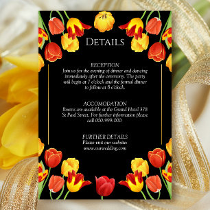 Tarjeta De Recepción Elegante Primavera Tulipanes Boda Floral Negro Det