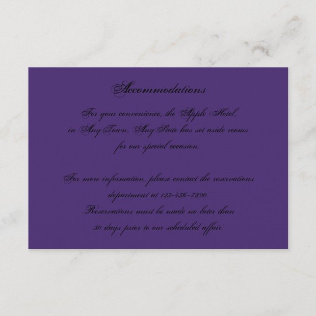 Tarjeta De Recepción Elegante Purple Gothic Night Boda Insertar (Anverso)