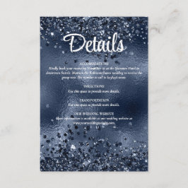 Tarjeta De Recepción Elegante Purpurina azul oscuro y detalles del Boda