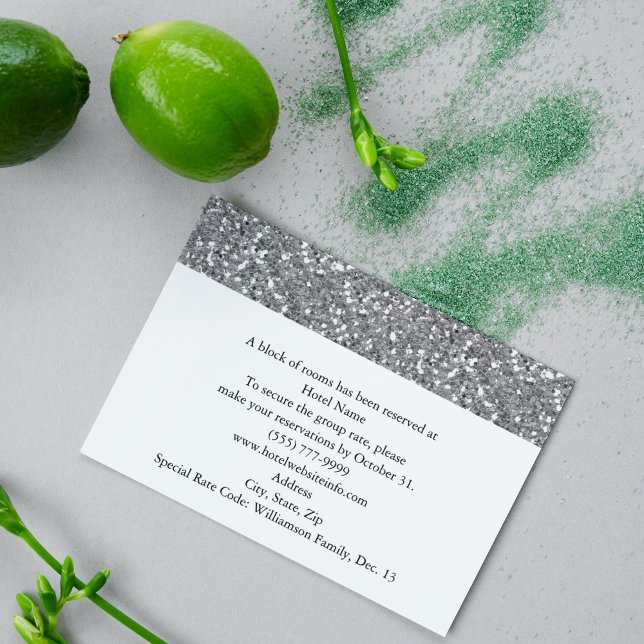 Tarjeta De Recepción Elegante Purpurina plateado Aspecto Hotel y Direcc (Subido por el creador)
