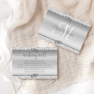 Tarjeta De Recepción Elegante Purpurina plateado Damask Deseando Boda