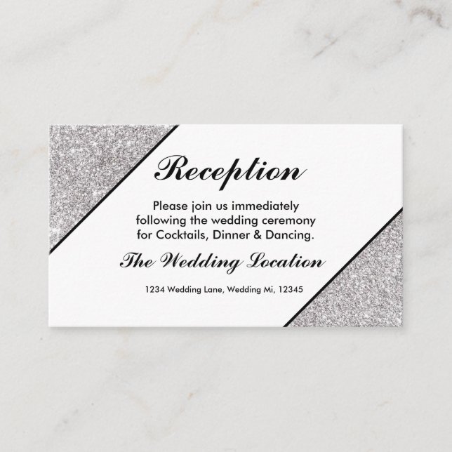 Tarjeta De Recepción Elegante purpurina plateado moderno de fondo blanc (Anverso)