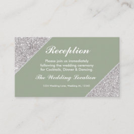 Tarjeta De Recepción Elegante purpurina plateado moderno en Sage Green