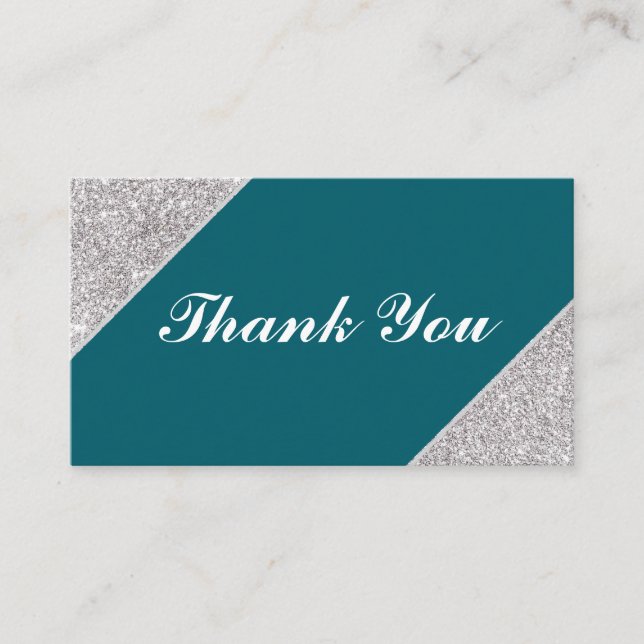 Tarjeta De Recepción Elegante purpurina plateado moderno en Verde azula (Anverso)