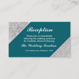 Tarjeta De Recepción Elegante purpurina plateado moderno en Verde azula