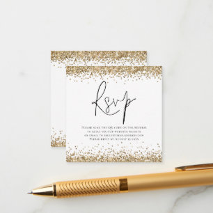 Tarjeta De Recepción Elegante QR Code Gold Boda Purpurina RSVP