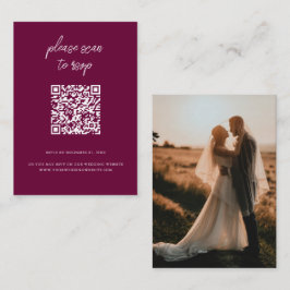 Tarjeta De Recepción Elegante QR Code Photo Burgundy Wedding RSVP