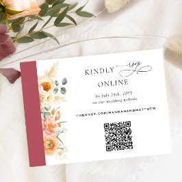 Tarjeta De Recepción Elegante QR Code RSVP Peach y Borgoña Boda