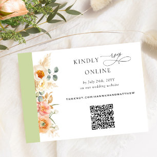 Tarjeta De Recepción Elegante QR Code RSVP Peach y Green Boda