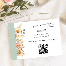 Tarjeta De Recepción Elegante QR Code RSVP Peach y Sage Green Boda