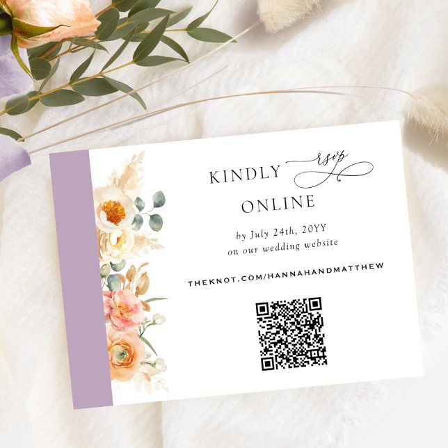 Tarjeta De Recepción Elegante QR Código RSVP Peach y Lavender Boda (Subido por el creador)