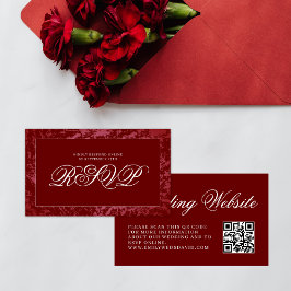 Tarjeta De Recepción Elegante QR rojo borgoña RSVP
