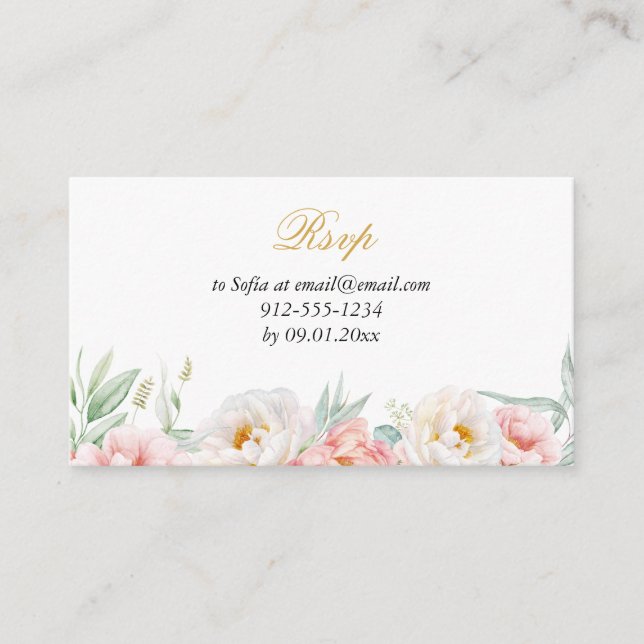 Tarjeta De Recepción Elegante Quinceañera rosa y dorada RSVP (Anverso)
