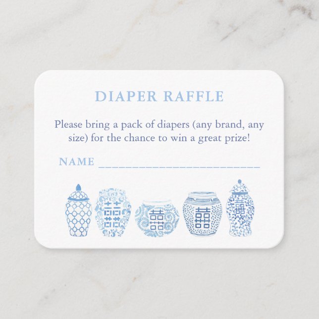 Tarjeta De Recepción Elegante Raffle De Baby Shower Blanco Y Azul (Anverso)