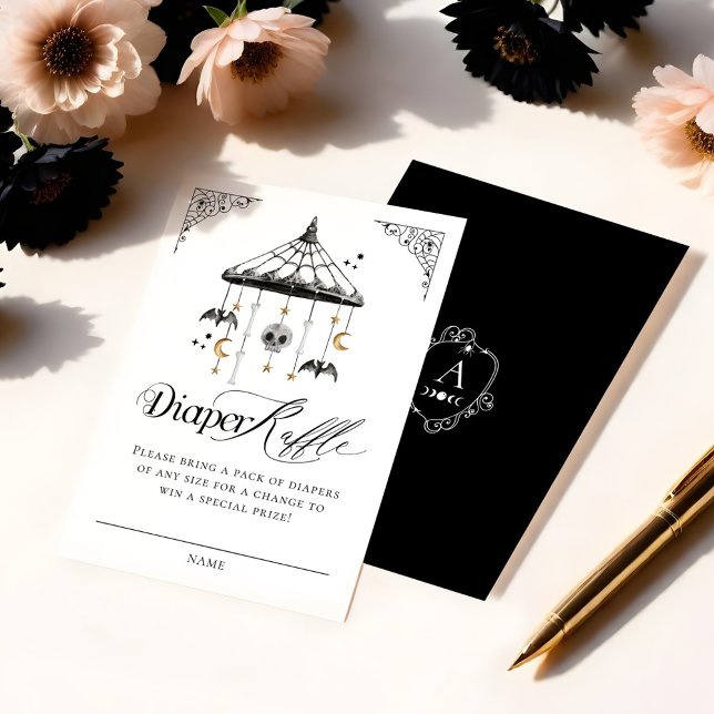 Tarjeta De Recepción Elegante Raffle de pañales para móviles con bebé g (Elegant Vintage Gothic Baby Mobile Diaper Raffle Enclosure Card)