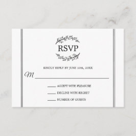 Tarjeta De Recepción Elegante ramas de estilo francés RSVP blanco Monog