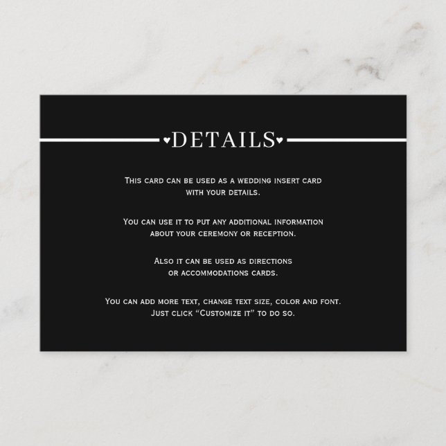 Tarjeta De Recepción Elegante raya blanca y detalles en negro del códig (Anverso)